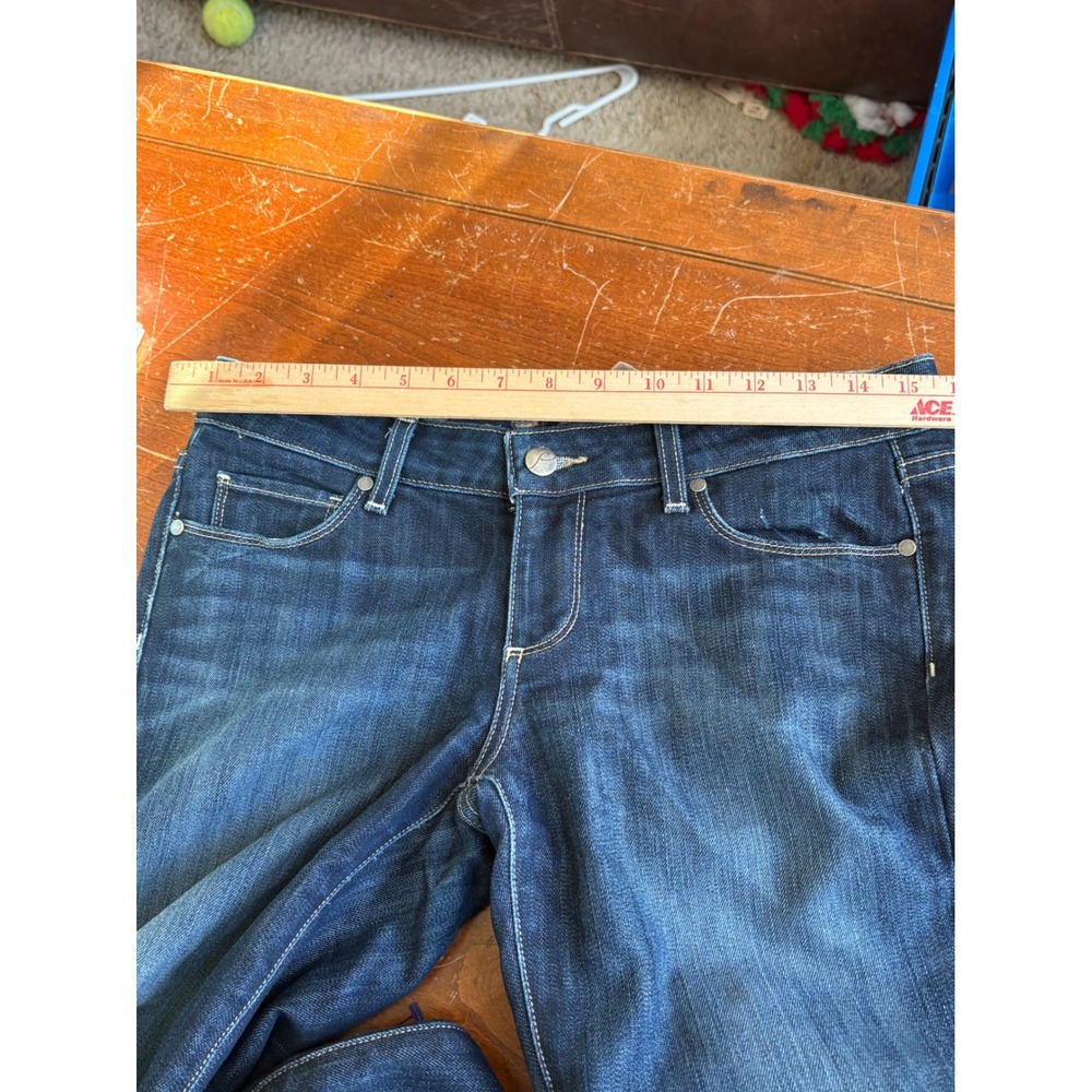 Paige Laurel Canyon Flare Jeans Womens 27 Dark Wash Blue Denim Mid Rise Stretch - Picture 11 of 13